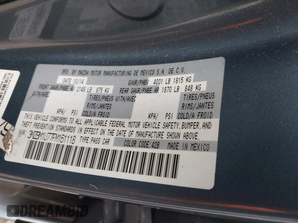2015 Mazda 3 i Sport with VIN 3MZBM1U77FM161118, listed as a IAAI auction lot 41856456 with 79,799 mi miles and . Bid and sale history available at DreamBid. Image 9.