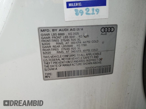 2014 Audi Q7 3.0T S line Prestige with VIN WA1DGAFE6ED020219, listed as a Copart auction lot 44638495 with 121,047 mi miles and Salvage Title. Bid and sale history available at carsss.com. Image 13.