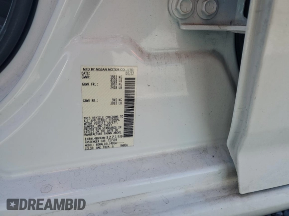 2022 Nissan Altima S z VIN 1N4BL4BV4NN327159, wystawiony jako Copart lot #54788565 z przebiegiem 141 914 mil mil oraz Szkoda całkowita • Salvage title. Historia ofert i sprzedaży dostępna na DreamBid. Obrazek 12.