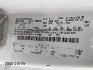 2016 Ford Escape SE with VIN 1FMCU9GX1GUC04085, listed as a IAAI auction lot 42126826 with 130,728 mi miles. Bid and sale history available at carsss.com. Image 9.
