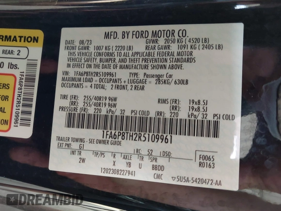 2024 Ford Mustang EcoBoost with VIN 1FA6P8TH2R5109961, listed as a IAAI auction lot 42265834 with 16,688 mi miles and . Bid and sale history available at DreamBid. Image 9.