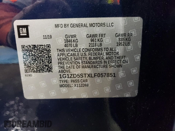 2020 Chevrolet Malibu LT with VIN 1G1ZD5STXLF057851, listed as a Copart auction lot 52792405 with 185,531 mi miles and Salvage Title. Bid and sale history available at DreamBid. Image 14.
