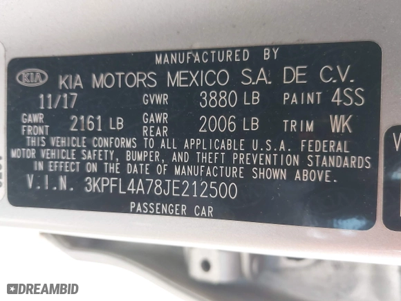 2018 Kia Forte LX with VIN 3KPFL4A78JE212500, listed as a IAAI auction lot 41985165 with 94,462 mi miles. Bid and sale history available at carsss.com. Image 9.