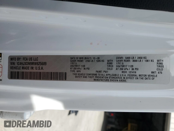 2021 Jeep Wrangler Unlimited Sport S z VIN 1C4HJXDN9MW625689, wystawiony jako Copart lot #54601735 z przebiegiem 82 392 mil mil oraz Szkoda całkowita • Salvage title. Historia ofert i sprzedaży dostępna na DreamBid. Obrazek 13.