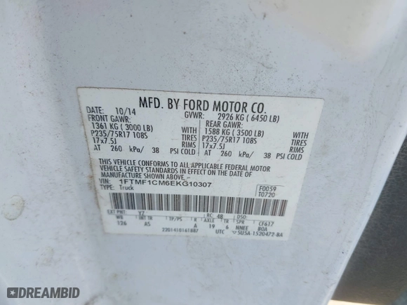 2014 Ford F-150 XL with VIN 1FTMF1CM6EKG10307, listed as a IAAI auction lot 41749365 with 32,939 mi miles. Bid and sale history available at carsss.com. Image 9.