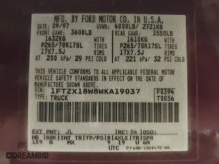 1998 Ford F-150 Standard with VIN 1FTZX18W8WKA19037, listed as a IAAI auction lot 40977819 with 137,119 mi miles. Bid and sale history available at carsss.com. Image 9.
