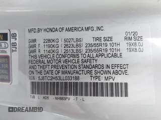 2020 Acura RDX Technology with VIN 5J8TC2H53LL033188, listed as a IAAI auction lot 41820947 with 55,488 mi miles and . Bid and sale history available at DreamBid. Image 9.