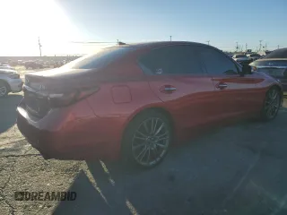 2021 Infiniti Q50 Red Sport 400 with VIN JN1FV7DP4MM850257, listed as a Copart auction lot 42459615 with 46,003 mi miles and Salvage Title. Bid and sale history available at DreamBid. Image 3.