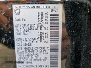 2023 Nissan Murano SV z VIN 5N1AZ2BJ8PC109791, wystawiony jako Copart lot #60996065 z przebiegiem 20 359 mil mil oraz Szkoda całkowita • Salvage title. Historia ofert i sprzedaży dostępna na DreamBid. Obrazek 13.