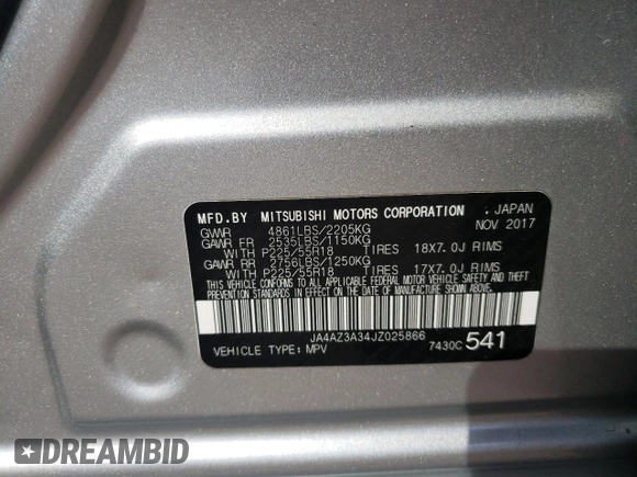 2018 Mitsubishi Outlander ES with VIN JA4AZ3A34JZ025866, listed as a Copart auction lot 61529555 with 144,041 mi miles and Salvage title. Bid and sale history available at DreamBid. Image 13.
