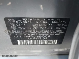 2016 Hyundai Sonata Hybrid Limited with VIN KMHE34L1XGA030597, listed as a IAAI auction lot 41996797 with 1 mi miles. Bid and sale history available at carsss.com. Image 9.