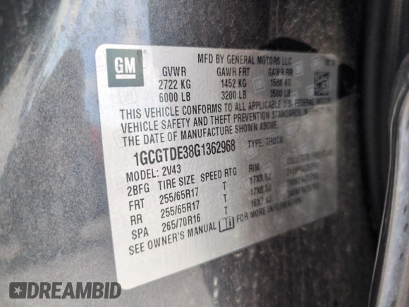 2016 Chevrolet Colorado 4WD Z71 z VIN 1GCGTDE38G1362968, wystawiony jako Copart lot #58412235 z przebiegiem 114 030 mil mil oraz Szkoda całkowita • Salvage title. Historia ofert i sprzedaży dostępna na DreamBid. Obrazek 12.