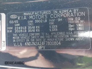 2015 Kia Soul with VIN KNDJN2A24F7800804, listed as a IAAI auction lot 42038038 with 241,667 mi miles and . Bid and sale history available at DreamBid. Image 9.