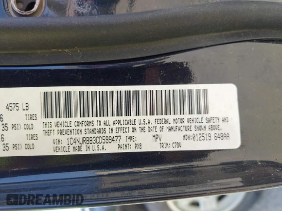 2012 Jeep Patriot Sport with VIN 1C4NJRBB3CD599477, listed as a IAAI auction lot 42147528 with 144,269 mi miles. Bid and sale history available at carsss.com. Image 9.