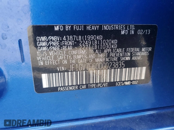 2013 Subaru WRX WRX Limited с VIN JF1GV7F60DG023835, выставлен на аукционе Copart как лот 44227435 с пробегом 143 901 миль миль и Чистый • Clean title. История ставок и продаж доступна на DreamBid. Изображение 12.