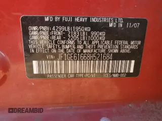 2008 Subaru Impreza Sedan (Natl) i w/Premium Pkg with VIN JF1GE61668H521684, listed as a Copart auction lot 51252005 with 186,612 mi miles and Non Repairable. Bid and sale history available at carsss.com. Image 12.