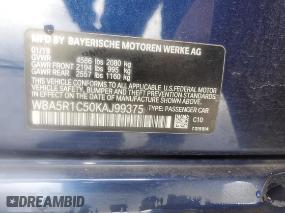 2019 BMW 3 Series 330i with VIN WBA5R1C50KAJ99375, listed as a Copart auction lot 48435445 with 66,547 mi miles and Salvage Title. Bid and sale history available at DreamBid. Image 14.
