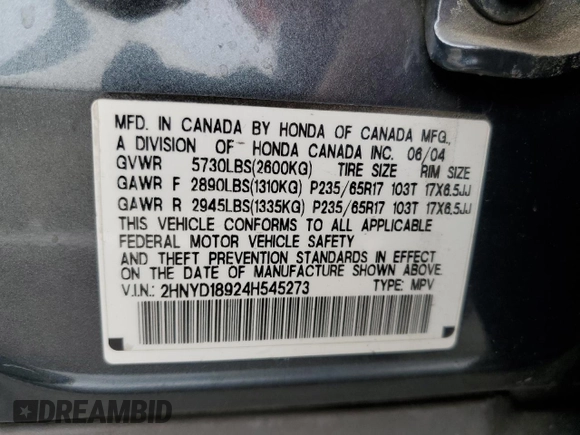 2004 Acura MDX Touring Pkg RES w/Nav with VIN 2HNYD18924H545273, listed as a Copart auction lot 76131314 with 232,338 mi miles and Salvage Title. Bid and sale history available at carsss.com. Image 14.