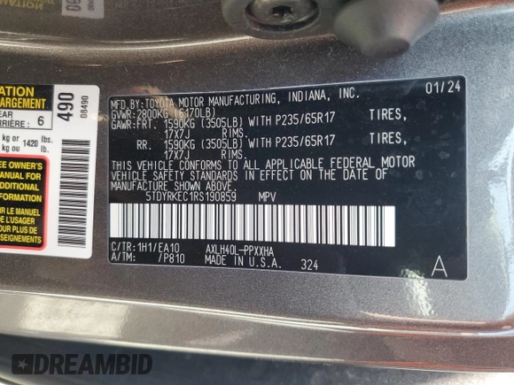 2024 Toyota Sienna XLE z VIN 5TDYRKEC1RS190859, wystawiony jako Copart lot #50595315 z przebiegiem 43 858 mil mil oraz Szkoda całkowita • Salvage title. Historia ofert i sprzedaży dostępna na DreamBid. Obrazek 13.