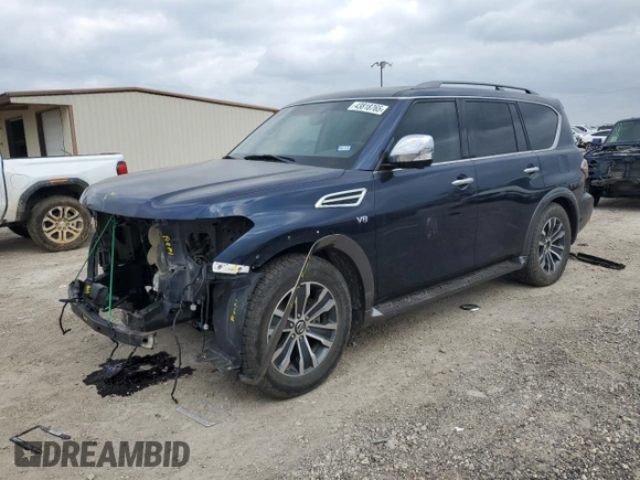 2020 Nissan Armada SL with VIN JN8AY2NDXL9107808, listed as a Copart auction lot 43818765 with 90,561 mi miles and Salvage Title. Bid and sale history available at carsss.com. Image 1.