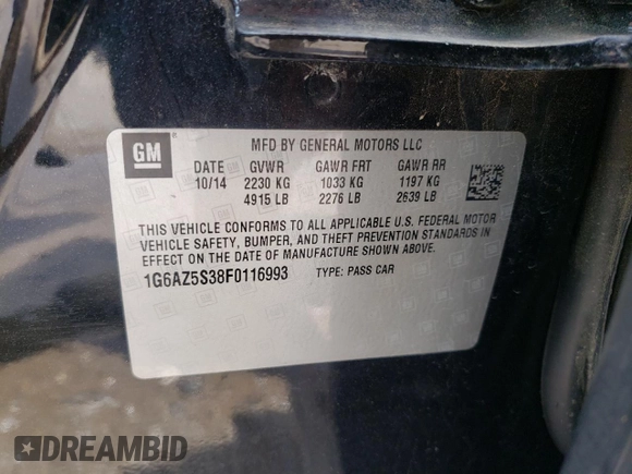 2015 Cadillac CTS Premium AWD with VIN 1G6AZ5S38F0116993, listed as a Copart auction lot 63087095 with 100,533 mi miles and Salvage title. Bid and sale history available at DreamBid. Image 12.