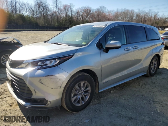 2021 Toyota Sienna LE with VIN 5TDKRKEC3MS034885, listed as a Copart auction lot 49677145 with 166,026 mi miles and Salvage Title. Bid and sale history available at carsss.com. Image 1.