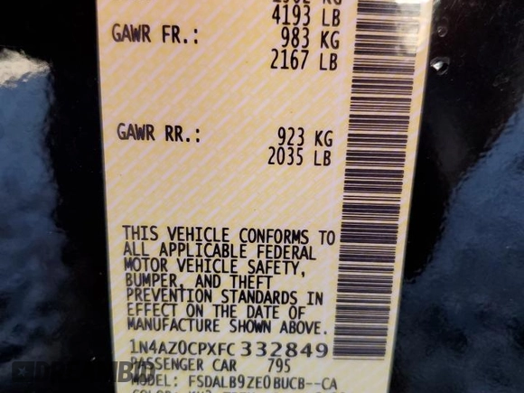 2015 Nissan LEAF SV with VIN 1N4AZ0CPXFC332849, listed as a Copart auction lot 47078555 with 77,339 mi miles and Salvage Title. Bid and sale history available at carsss.com. Image 13.