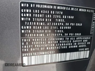 2022 Volkswagen Taos SE z VIN 3VVSX7B2XNM062037, wystawiony jako IAAI lot #42051064 z przebiegiem 30 149 mil mil oraz . Historia ofert i sprzedaży dostępna na DreamBid. Obrazek 9.