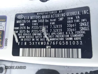 2015 Kia Sorento SX with VIN 5XYKWDA76FG581033, listed as a IAAI auction lot 41496322 with 152,889 mi miles. Bid and sale history available at carsss.com. Image 9.