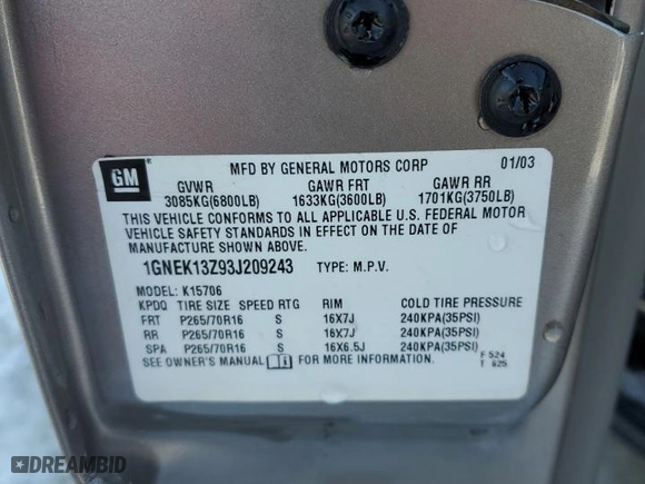 2003 Chevrolet Tahoe LS with VIN 1GNEK13Z93J209243, listed as a Copart auction lot 41451265 with 139,839 mi miles and Salvage Title. Bid and sale history available at carsss.com. Image 13.