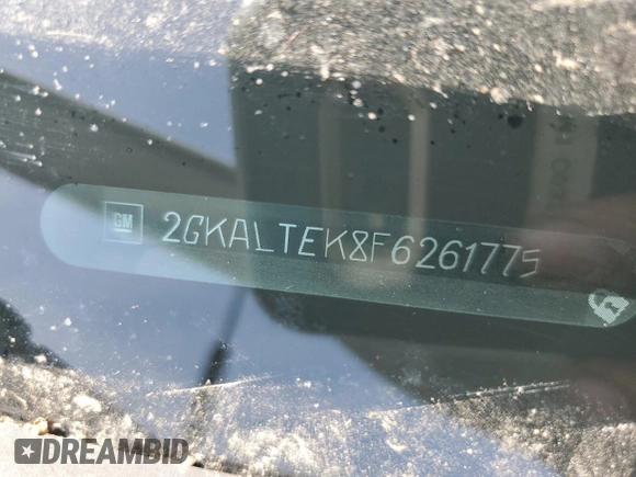 2015 GMC Terrain SLT with VIN 2GKALTEK8F6261775, listed as a Copart auction lot 56941205 with 102,593 mi miles and Salvage title. Bid and sale history available at DreamBid. Image 13.