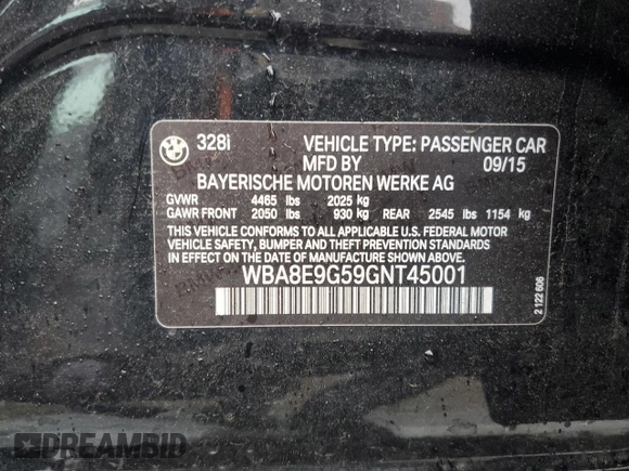 2016 BMW 3 Series 328i with VIN WBA8E9G59GNT45001, listed as a Copart auction lot 49247345 with 113,273 mi miles and Salvage Title. Bid and sale history available at carsss.com. Image 12.