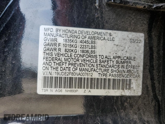 2022 Acura ILX Premium z VIN 19UDE2F80NA007612, wystawiony jako Copart lot #54206715 z przebiegiem 34 407 mil mil oraz Szkoda całkowita • Salvage title. Historia ofert i sprzedaży dostępna na DreamBid. Obrazek 12.