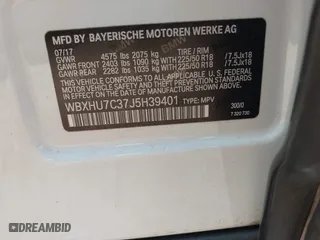 2018 BMW X1 sDrive28i with VIN WBXHU7C37J5H39401, listed as a IAAI auction lot 41421610 with 94,576 mi miles. Bid and sale history available at carsss.com. Image 9.