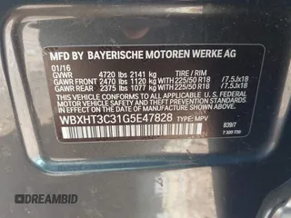 2016 BMW X1 xDrive28i with VIN WBXHT3C31G5E47828, listed as a IAAI auction lot 42592338 with 91,927 mi miles and . Bid and sale history available at DreamBid. Image 9.
