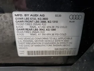 2020 Audi SQ5 Premium Plus with VIN WA1B4AFY6L2069701, listed as a Copart auction lot 71760623 with 56,037 mi miles. Bid and sale history available at carsss.com. Image 13.