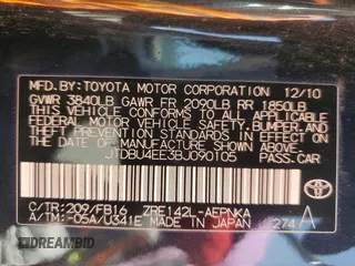 2011 Toyota Corolla L with VIN JTDBU4EE3BJ090105, listed as a Copart auction lot 55362025 with 183,481 mi miles and Clean Title. Bid and sale history available at carsss.com. Image 12.