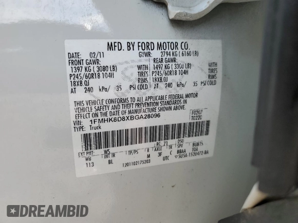 2011 Ford Explorer XLT с VIN 1FMHK8D8XBGA28096, выставлен на аукционе Copart как лот 65319085 с пробегом 195 543 миль миль и Списание • Salvage title. История ставок и продаж доступна на DreamBid. Изображение 13.