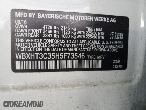 2017 BMW X1 xDrive28i with VIN WBXHT3C35H5F73546, listed as a Copart auction lot 59544545 with 125,185 mi miles and Salvage title. Bid and sale history available at DreamBid. Image 12.