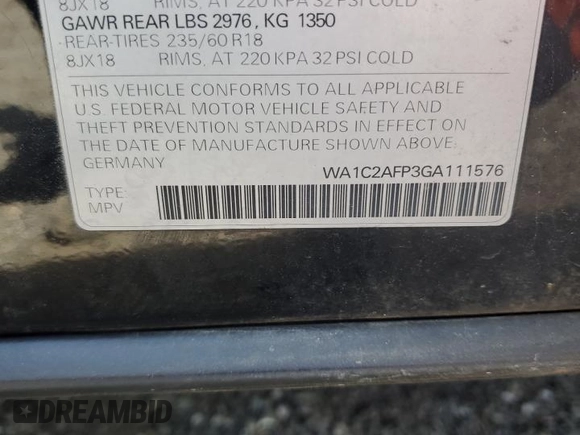 2016 Audi Q5 Premium with VIN WA1C2AFP3GA111576, listed as a Copart auction lot 53887185 with 120,542 mi miles and Salvage title. Bid and sale history available at DreamBid. Image 13.