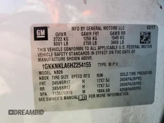 2017 GMC Acadia SLE with VIN 1GKKNKLA6HZ254155, listed as a Copart auction lot 50251955 with 99,837 mi miles and Salvage Title. Bid and sale history available at DreamBid. Image 14.