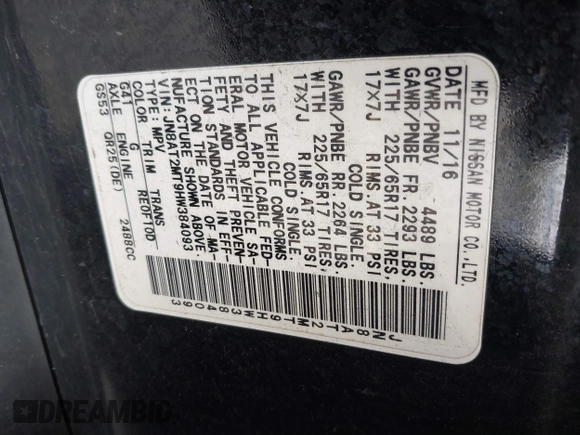 2017 Nissan Rogue SV with VIN JN8AT2MT9HW384093, listed as a IAAI auction lot 42067342 with 162,044 mi miles and . Bid and sale history available at DreamBid. Image 9.