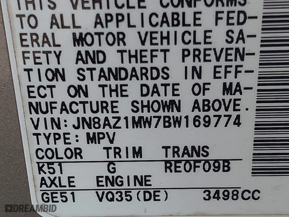 2011 Nissan Murano SV with VIN JN8AZ1MW7BW169774, listed as a IAAI auction lot 40752308 with 167,144 mi miles. Bid and sale history available at carsss.com. Image 9.