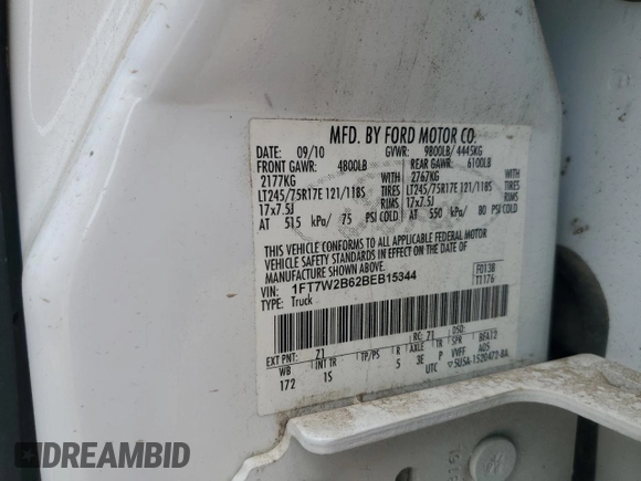 2011 Ford F-250 XL z VIN 1FT7W2B62BEB15344, wystawiony jako Copart lot #51219845 z przebiegiem 276 855 mil mil oraz Szkoda całkowita • Salvage title. Historia ofert i sprzedaży dostępna na DreamBid. Obrazek 12.