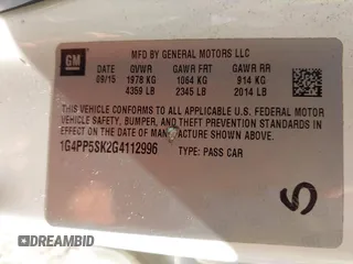 2016 Buick Verano with VIN 1G4PP5SK2G4112996, listed as a IAAI auction lot 41756881 with 69,333 mi miles. Bid and sale history available at carsss.com. Image 9.