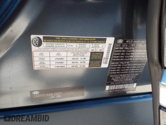 2016 Land Rover Range Rover Supercharged с VIN SALGS2EF9GA317029, выставлен на аукционе IAAI как лот 41834006 с пробегом 64 241 миль миль и . История ставок и продаж доступна на DreamBid. Изображение 9.