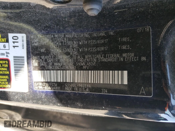 2018 Toyota Sienna LE Auto Access Seat with VIN 5TDKZ3DC5JS961681, listed as a Copart auction lot 50715505 with 201,696 mi miles and Clean Title. Bid and sale history available at carsss.com. Image 13.