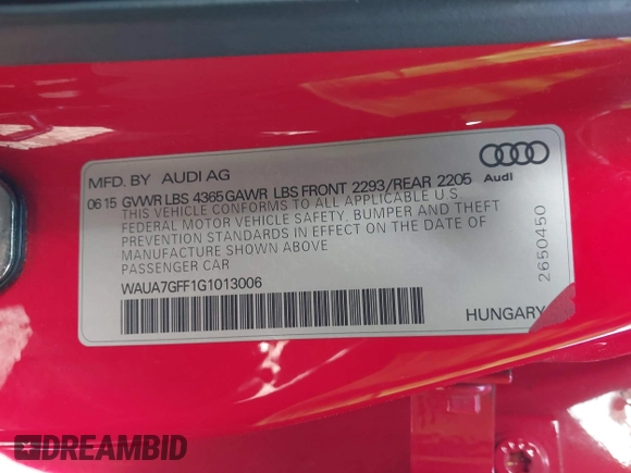 2016 Audi A3 Premium z VIN WAUA7GFF1G1013006, wystawiony jako IAAI lot #42270686 z przebiegiem 138 053 mil mil oraz . Historia ofert i sprzedaży dostępna na DreamBid. Obrazek 9.
