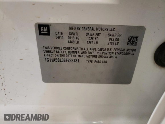2014 Chevrolet Malibu LS with VIN 1G11A5SL0EF283731, listed as a Copart auction lot 52743895 with 165,991 mi miles and Salvage Title. Bid and sale history available at DreamBid. Image 12.