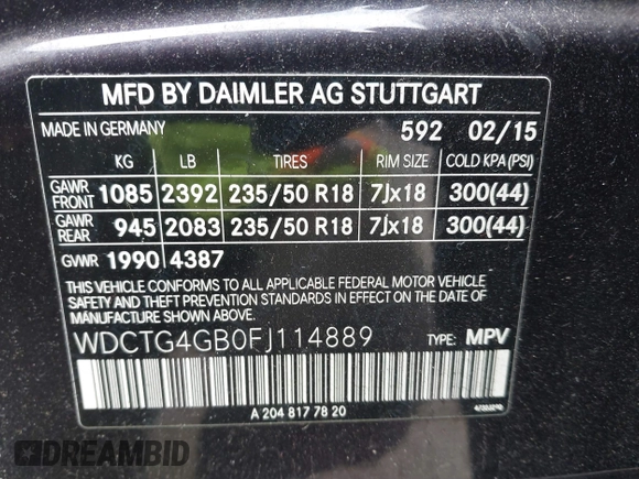 2015 Mercedes-Benz GLA 250 z VIN WDCTG4GB0FJ114889, wystawiony jako IAAI lot #42049338 z przebiegiem 83 676 mil mil oraz . Historia ofert i sprzedaży dostępna na DreamBid. Obrazek 9.